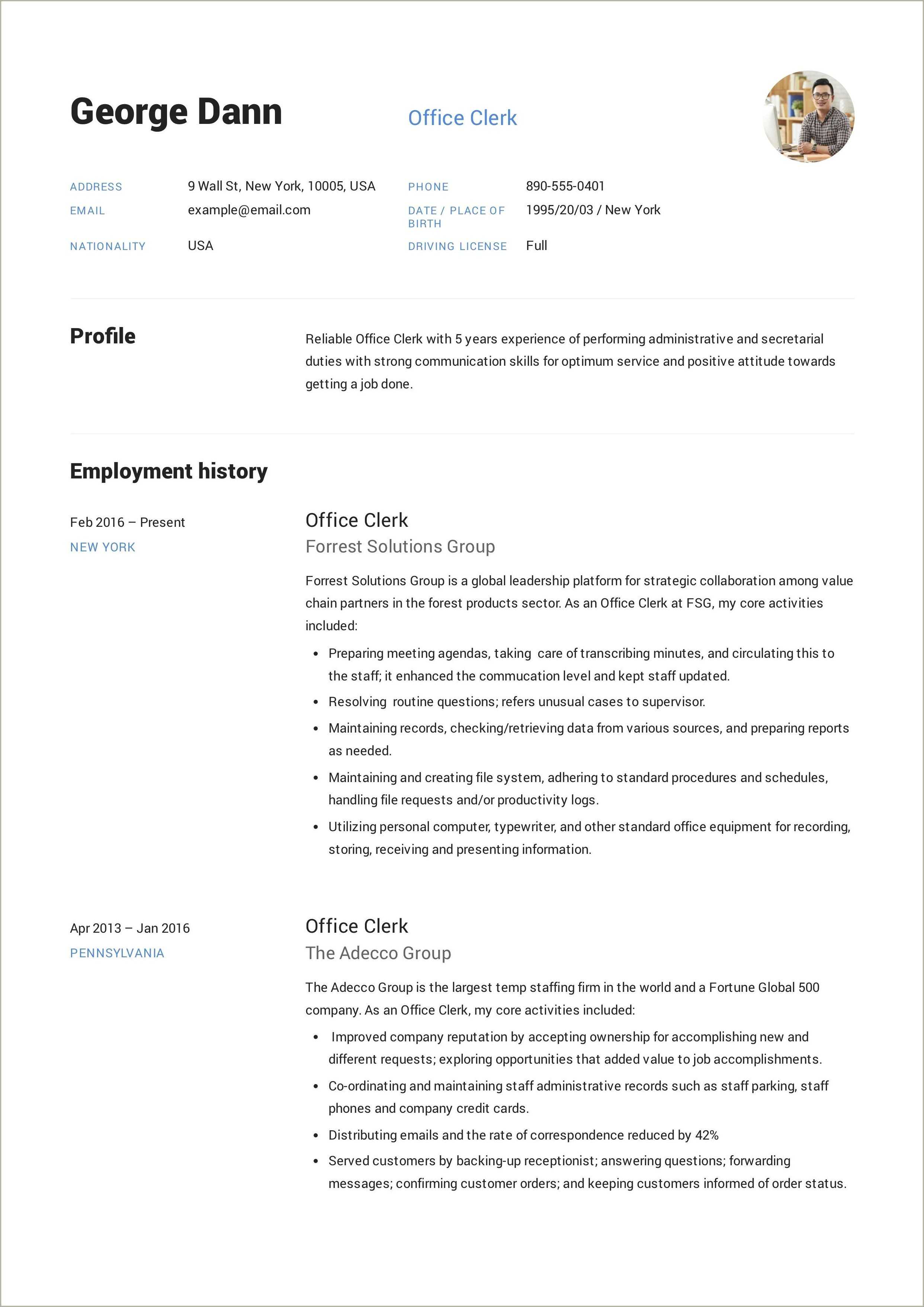 Sample Resume With Driving License - Resume Example Gallery