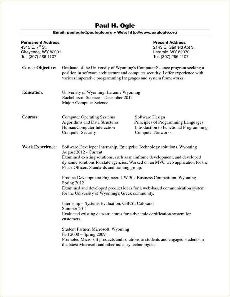 Sample Resumes For Cs Applications