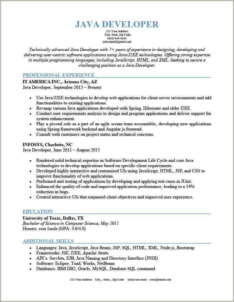 Sample Senior Java Developer Resume