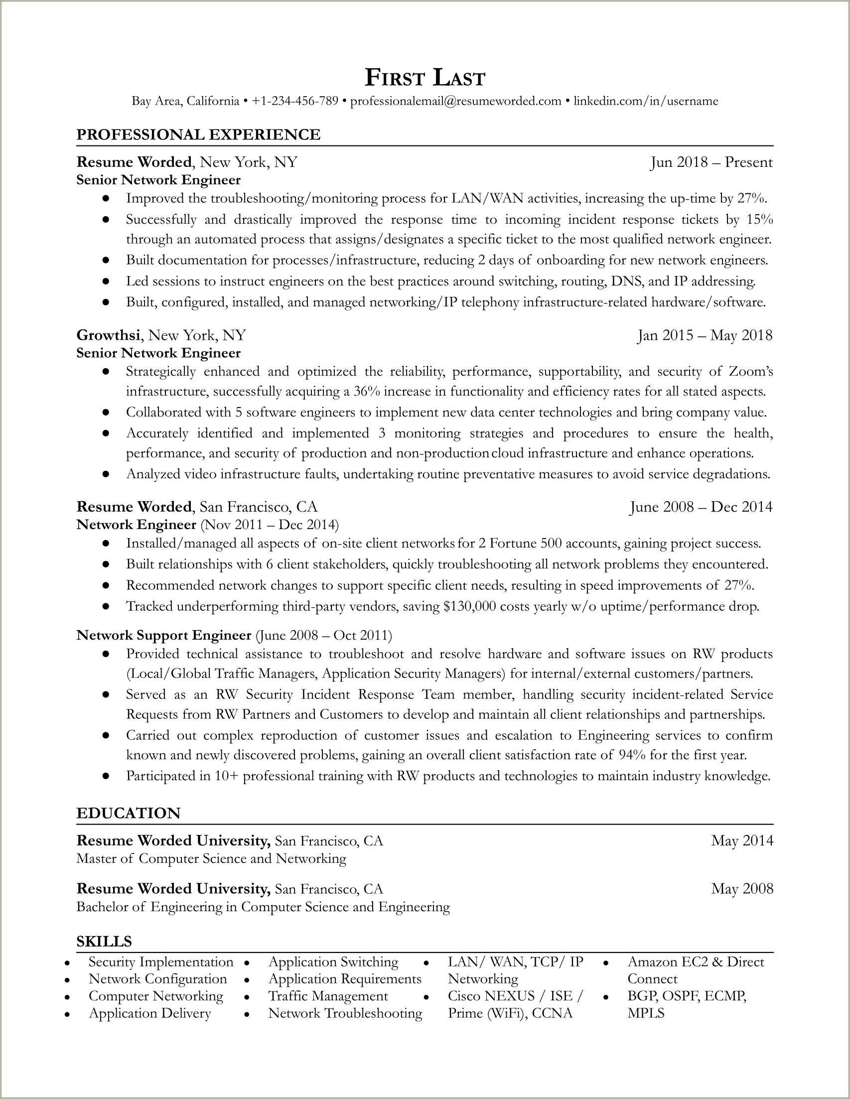 Free Sample Resume For Network - Sample Senior Network Administrator Resume 