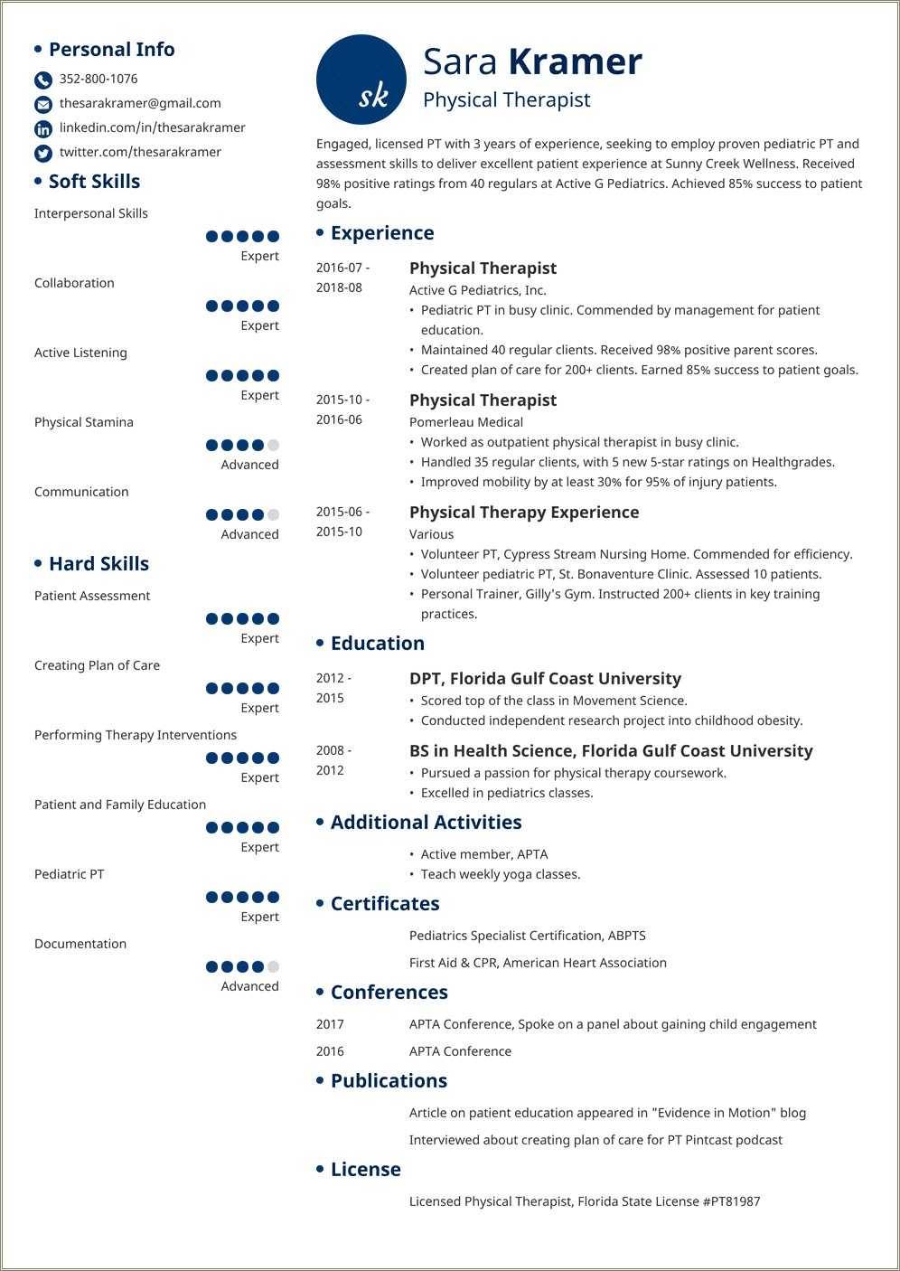 Sample Skills Resume Physical Therapy