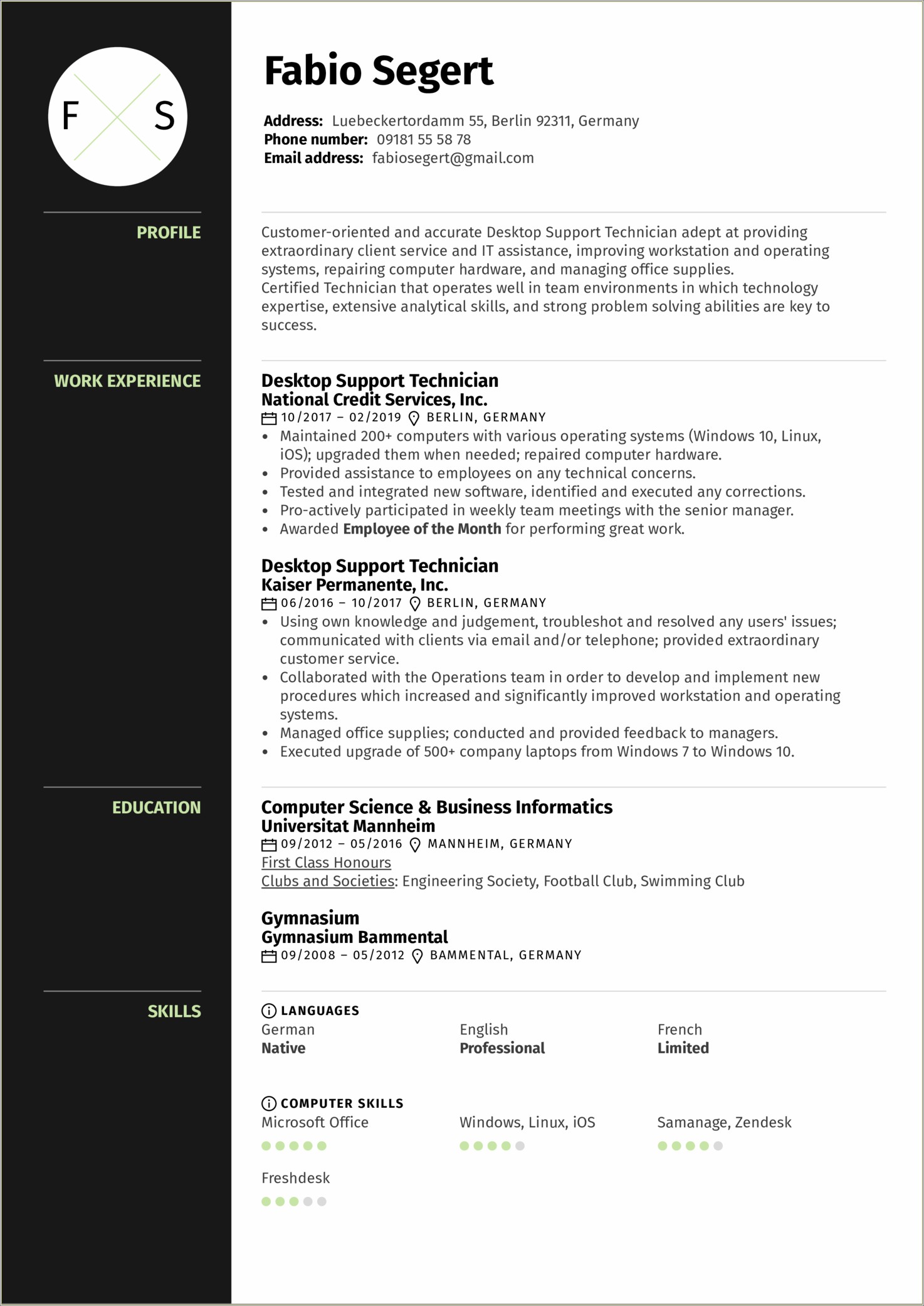 Sample Support Services Specialist Resume