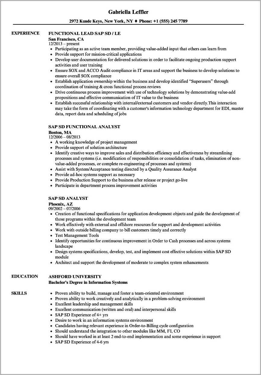 Sap End User Resume Sample