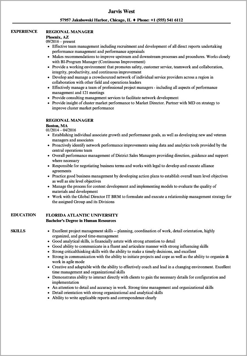 School District Business Manager Resume