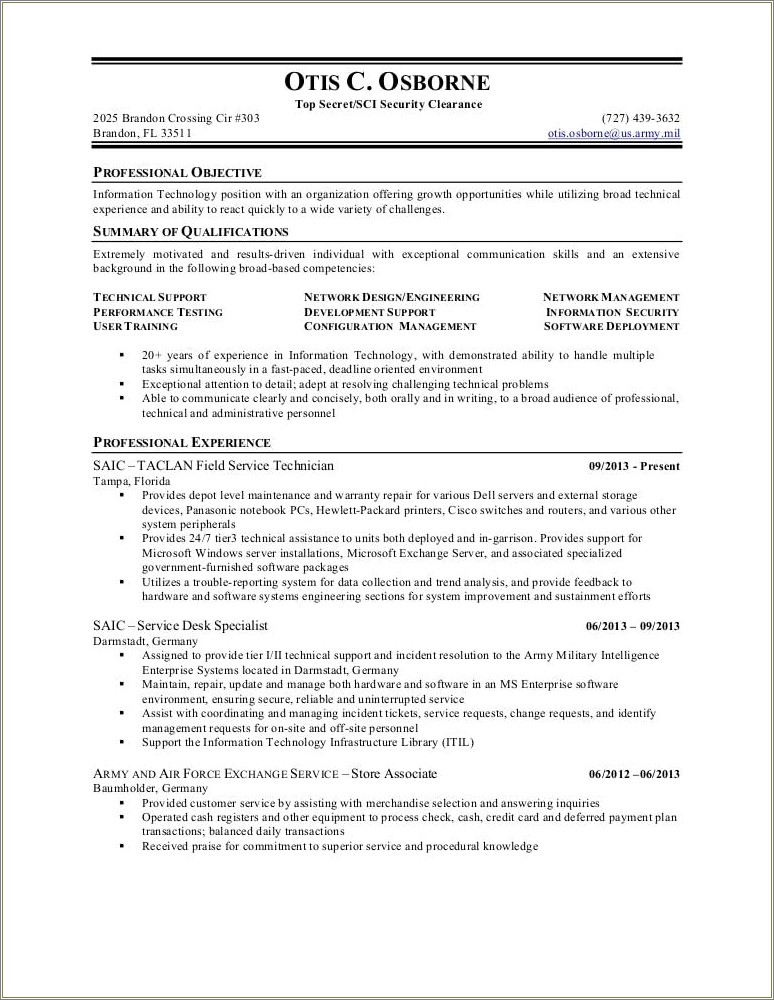 Secret Clearance On Resume Example Resume Example Gallery