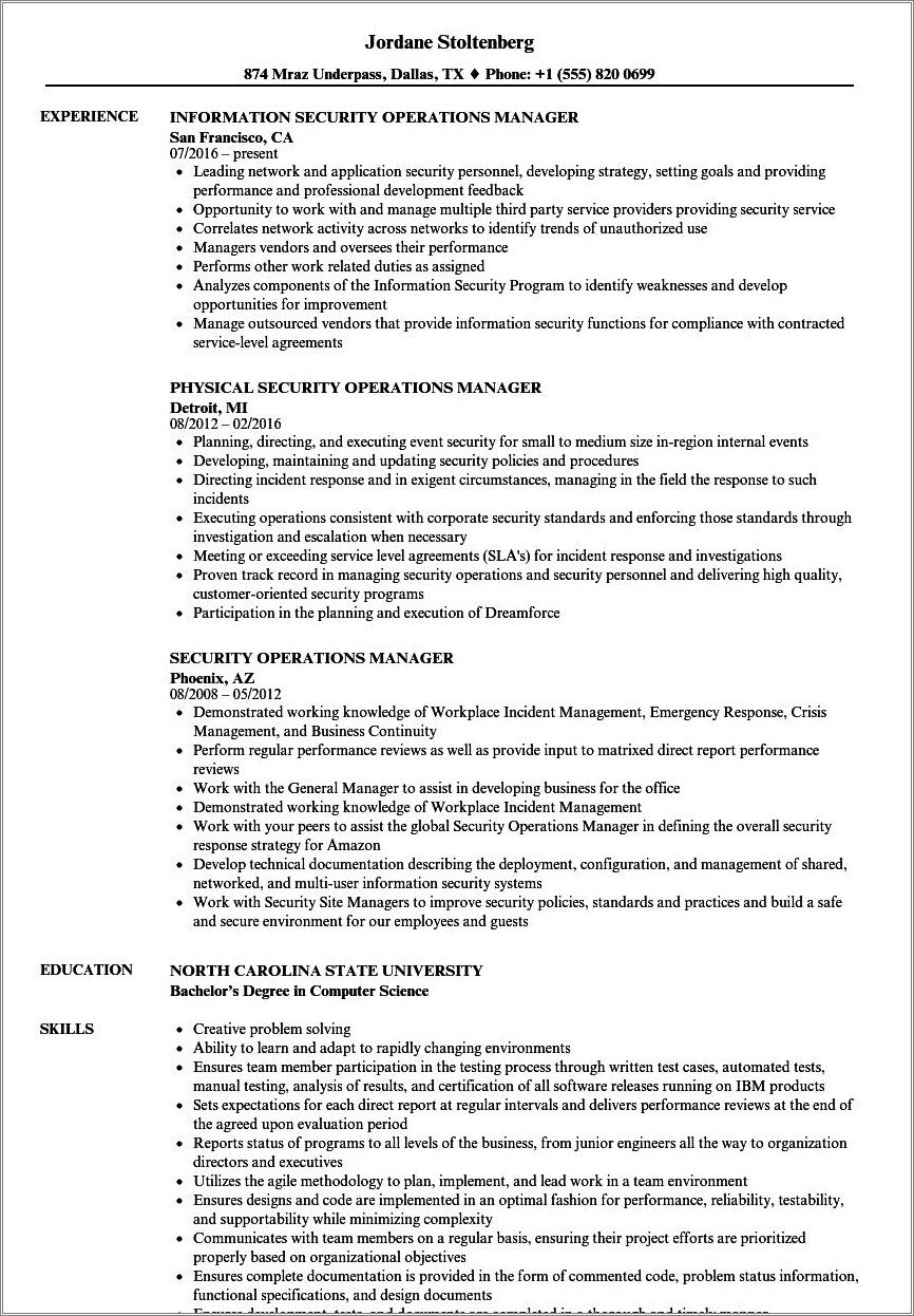 Security Branch Manager Resume Sample - Resume Example Gallery