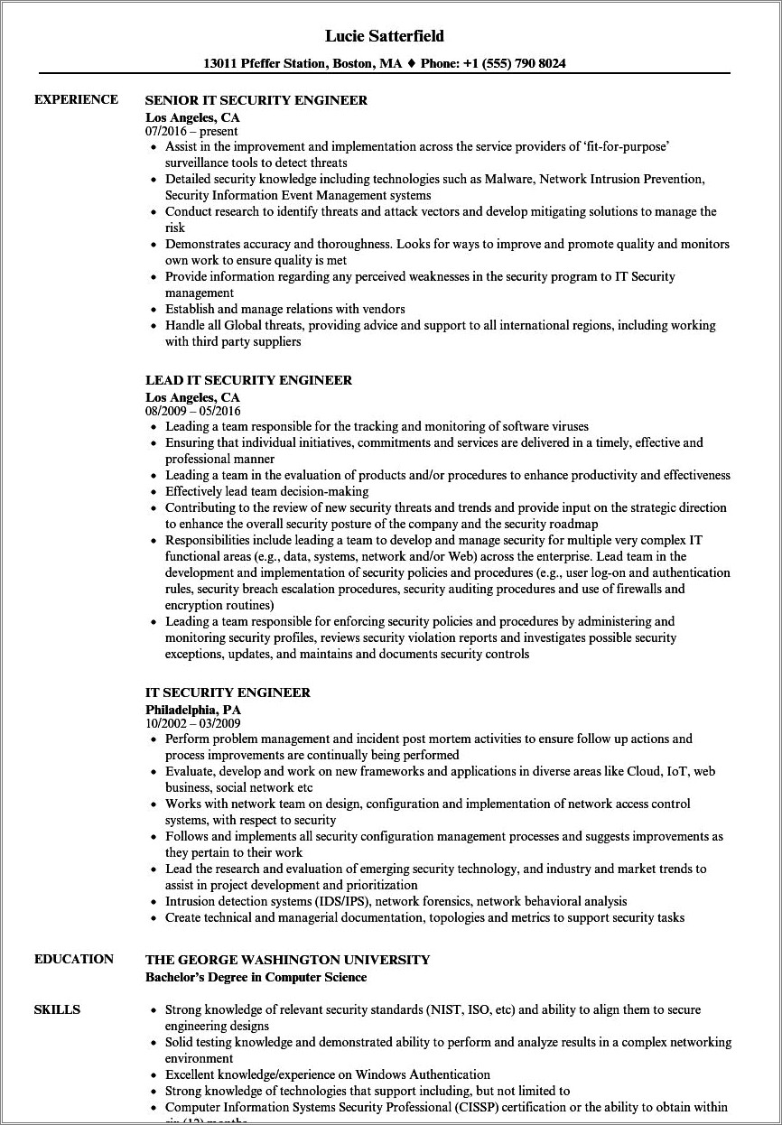 Security Systems Engineer Resume Sample Resume Example Gallery