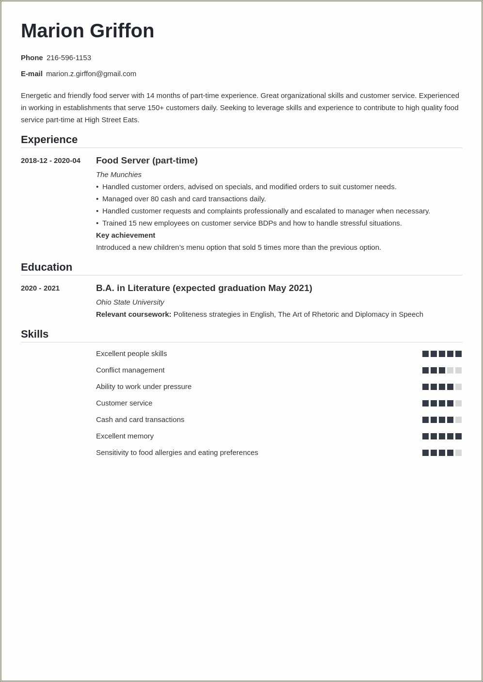 Seeking For A Job Resume
