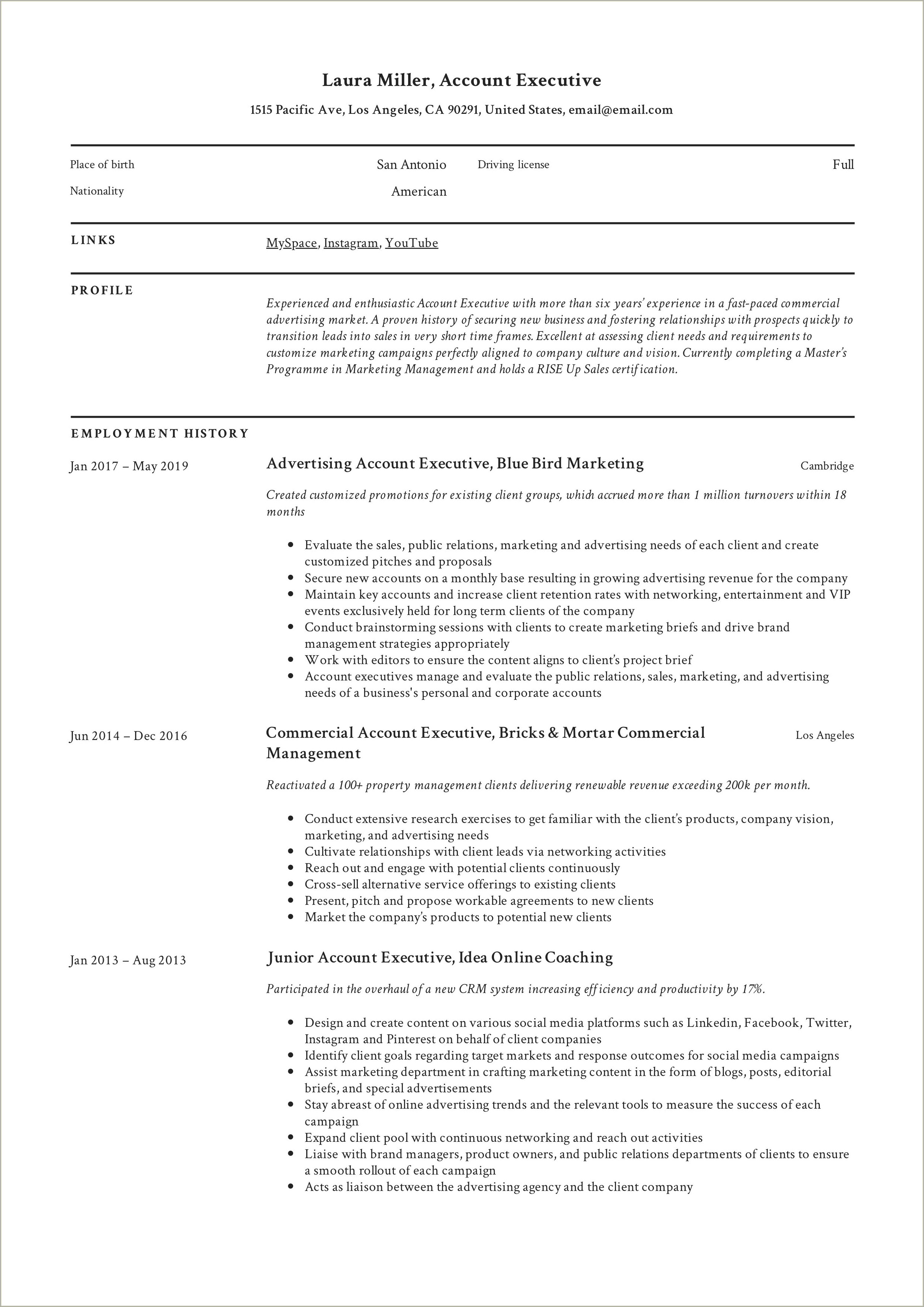 Senior Advertising Account Manager Resume