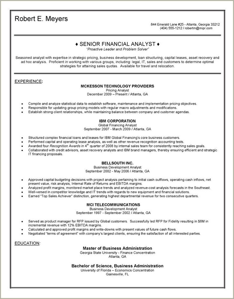 Senior Credit Analyst Resume Sample