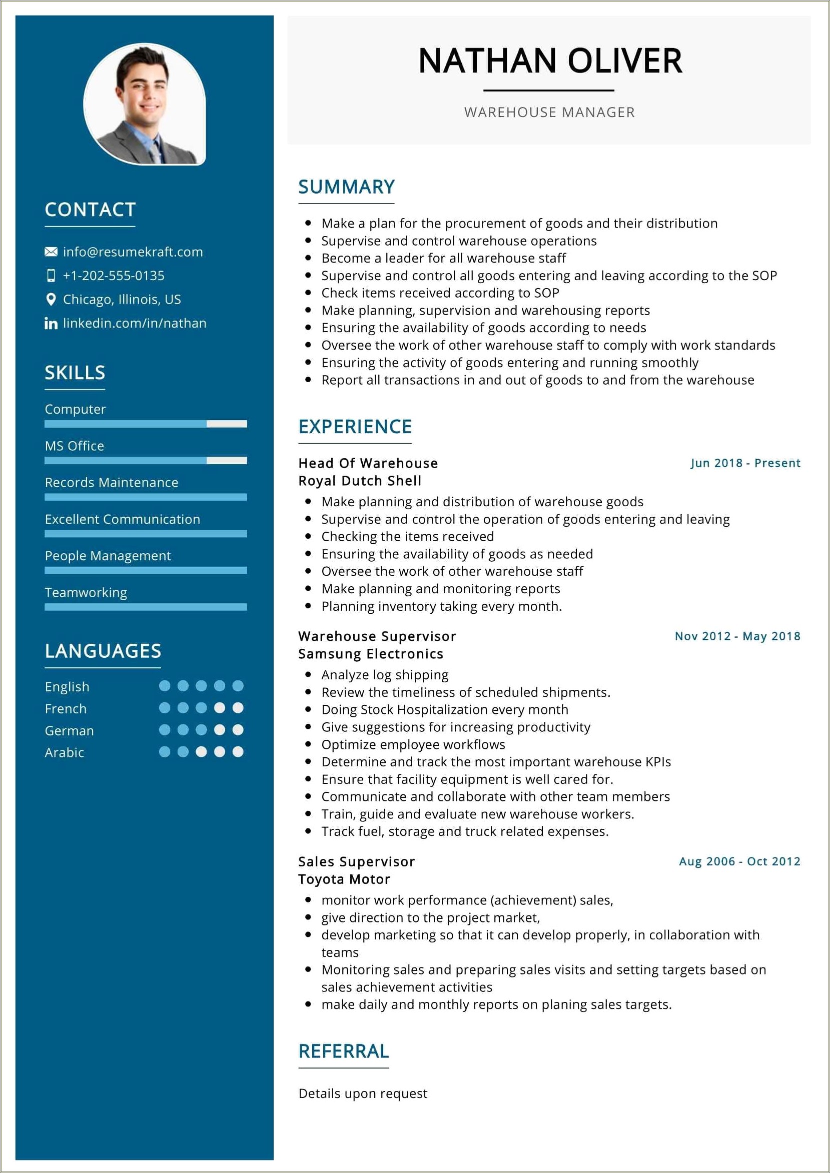 Warehouse manager resume sample word resume example gallery