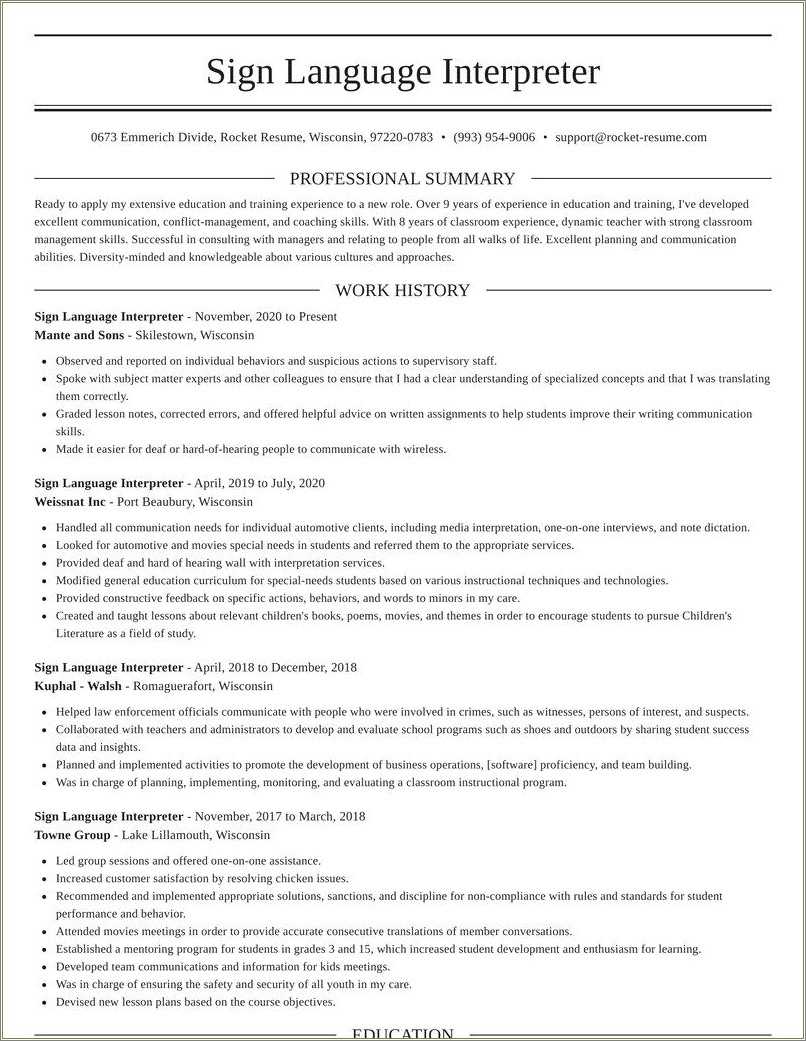 Sign Language Interpreter Sample Resume Resume Example Gallery