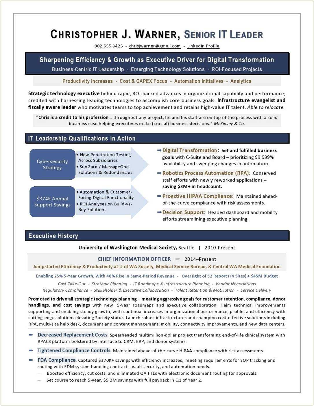 Single Page Ciso Resume Example Resume Example Gallery