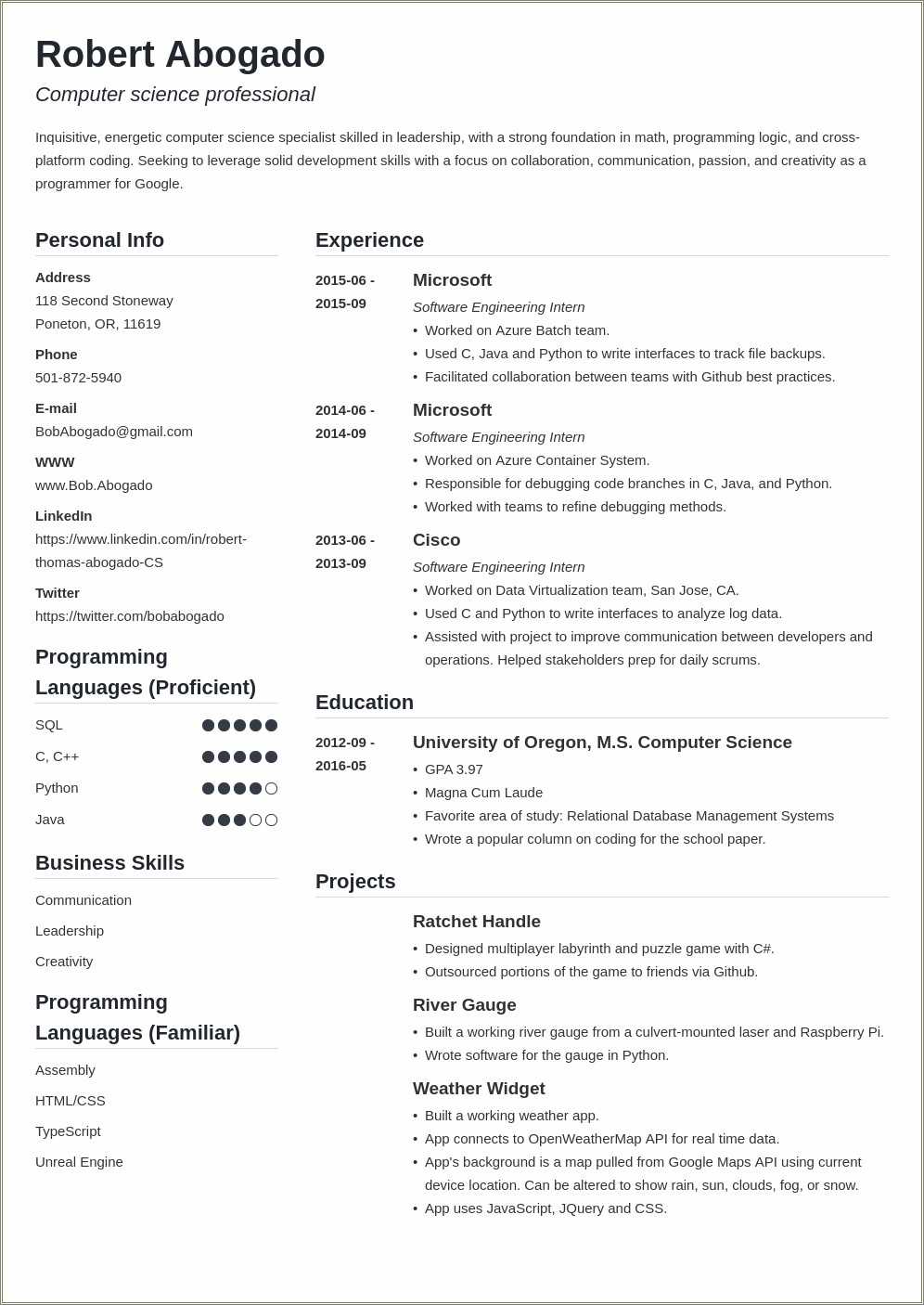 Skill For Computer Science Resume