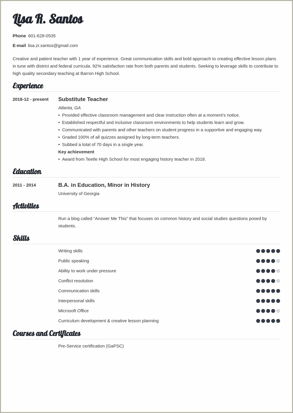 Skill summary for teacher resume resume example gallery