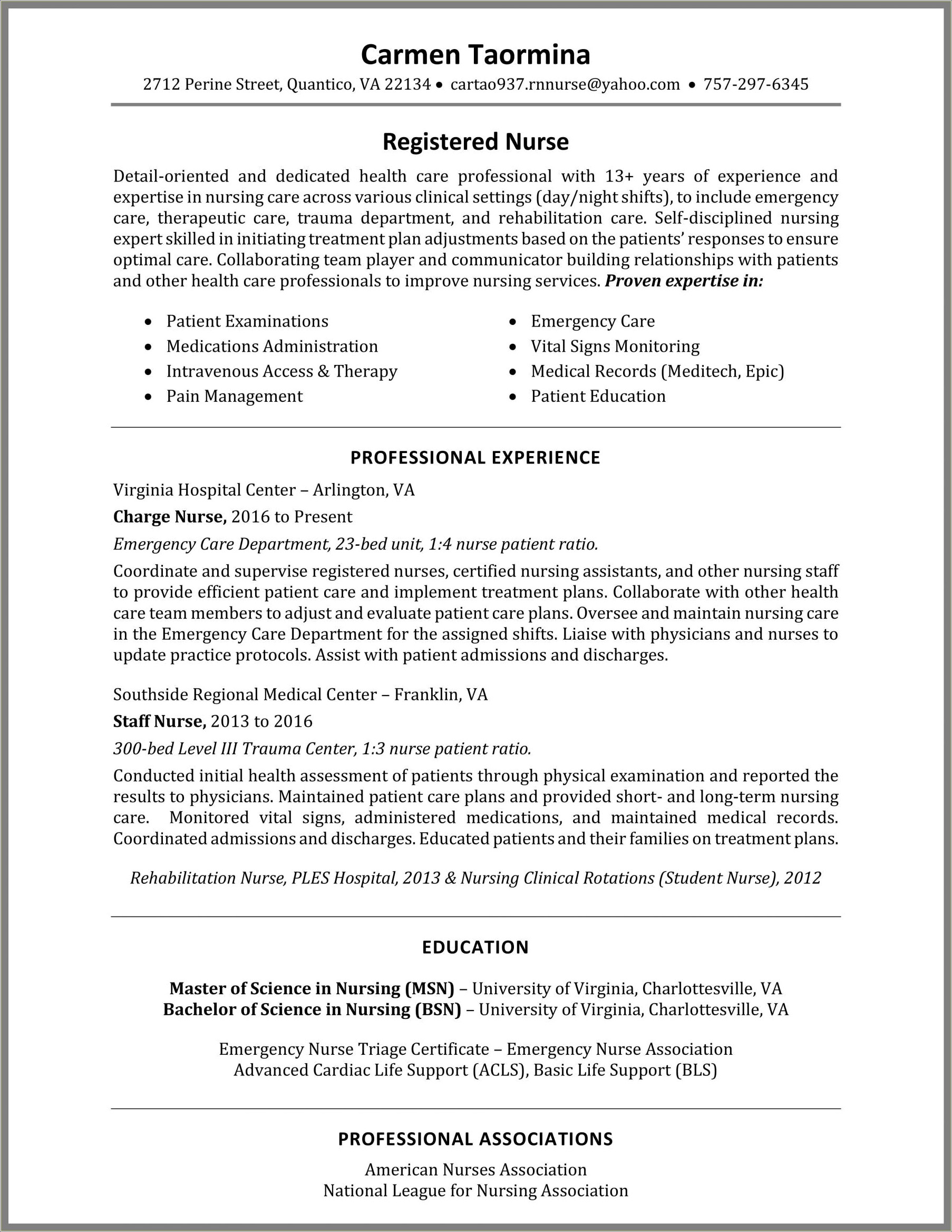 Skills Examples For Resume Nursing