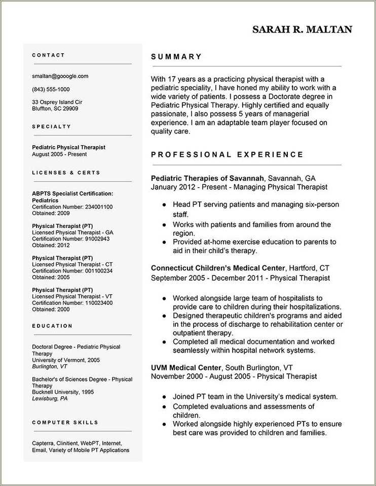 Skills For Physical Therapy Resume