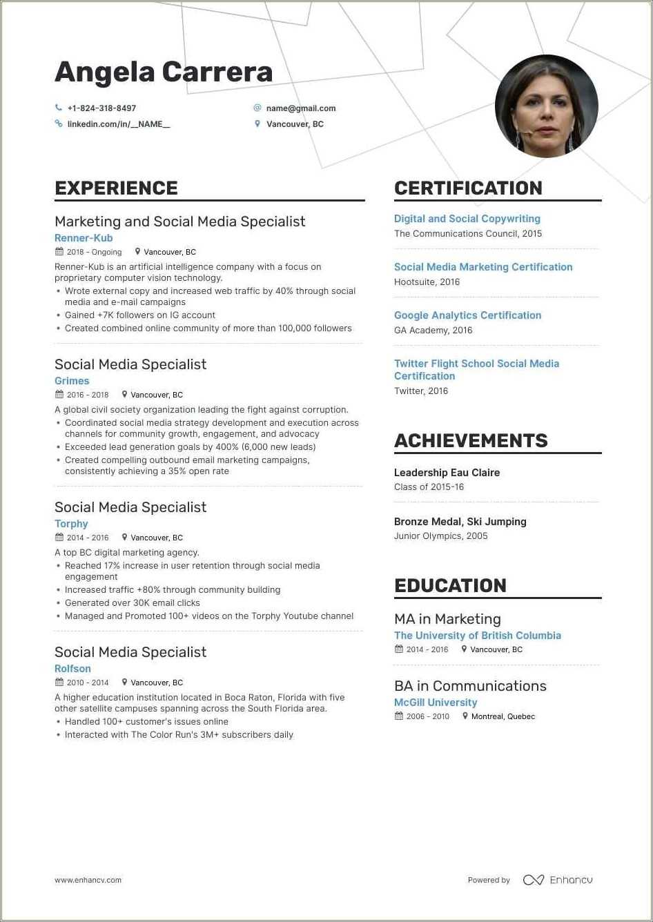 Social Media Skills Resume Example