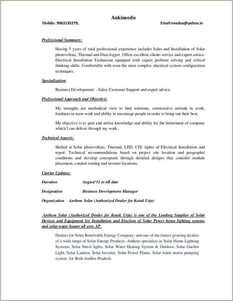Solar Panel Installer Resume Examples Resume Example Gallery