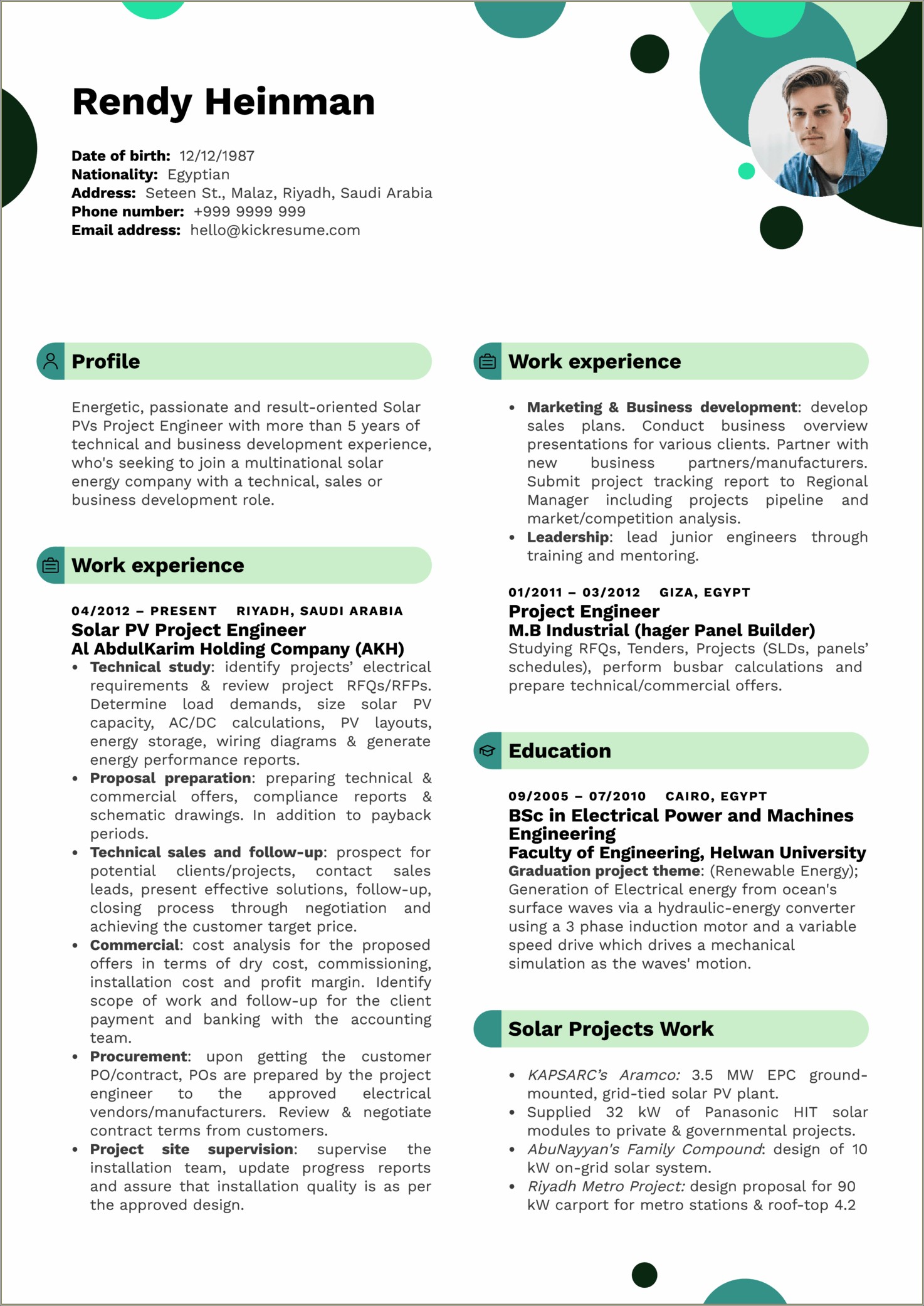 solar project manager resume sample
