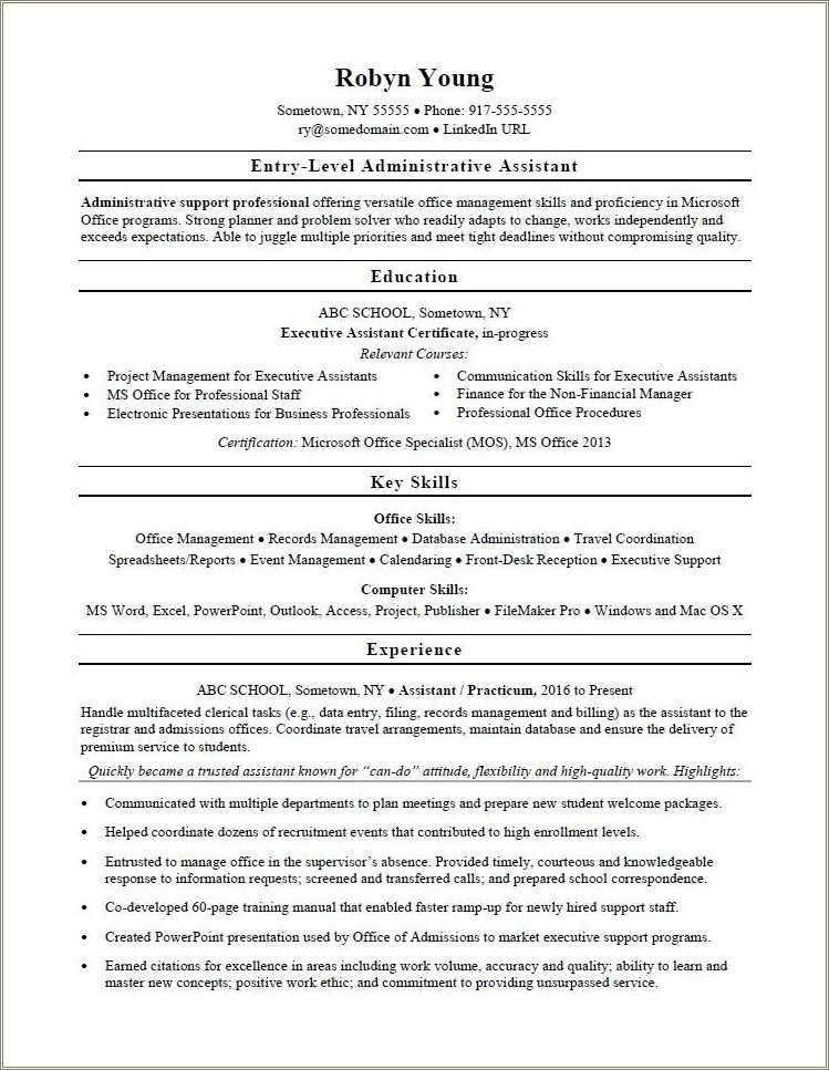 Special Skills Resume Office Assistant