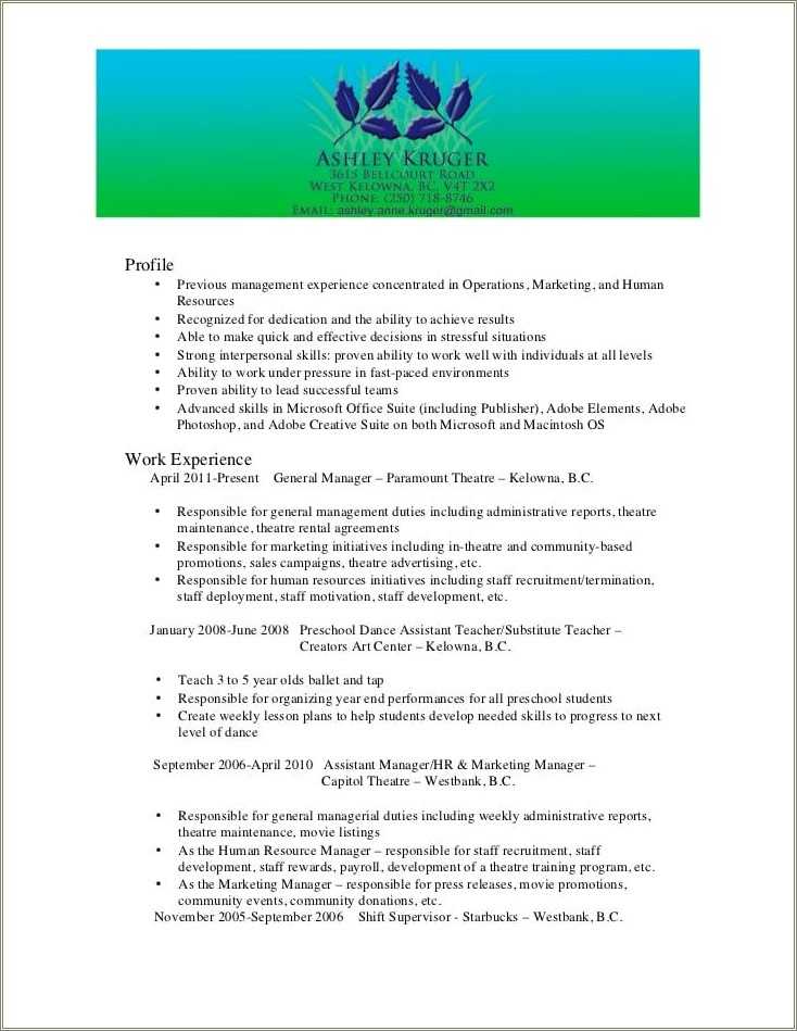 Starbucks Store Manager Resume Example