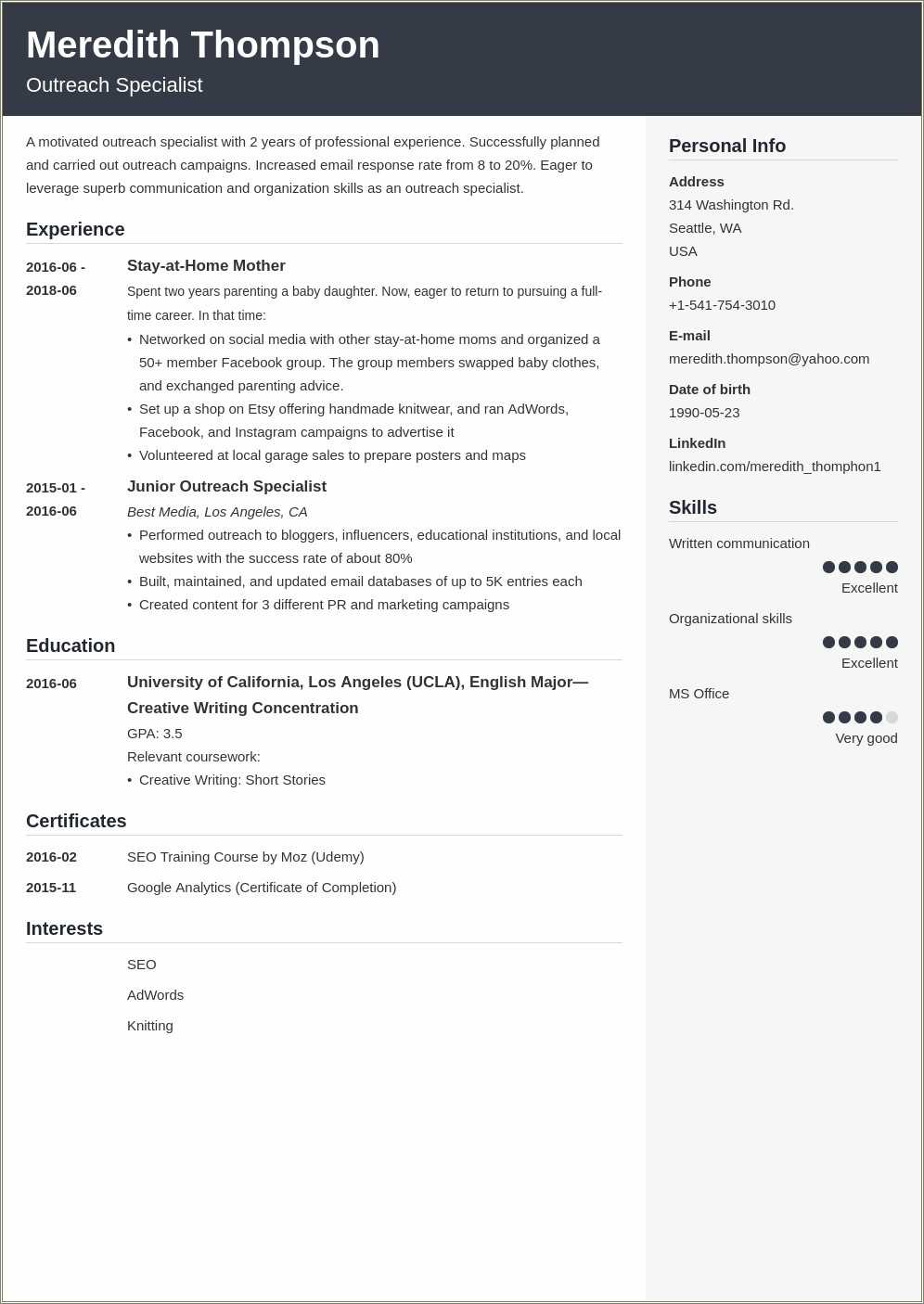 Stay At Home Resume Examples