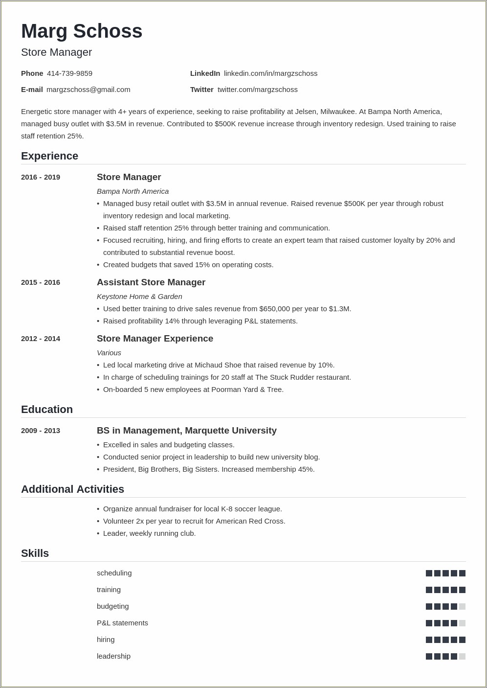 Store Manager Resume Objective Examples