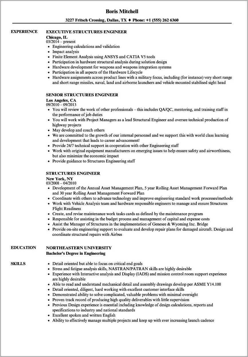 Structural Engineer Resume Summary Examples Resume Example Gallery