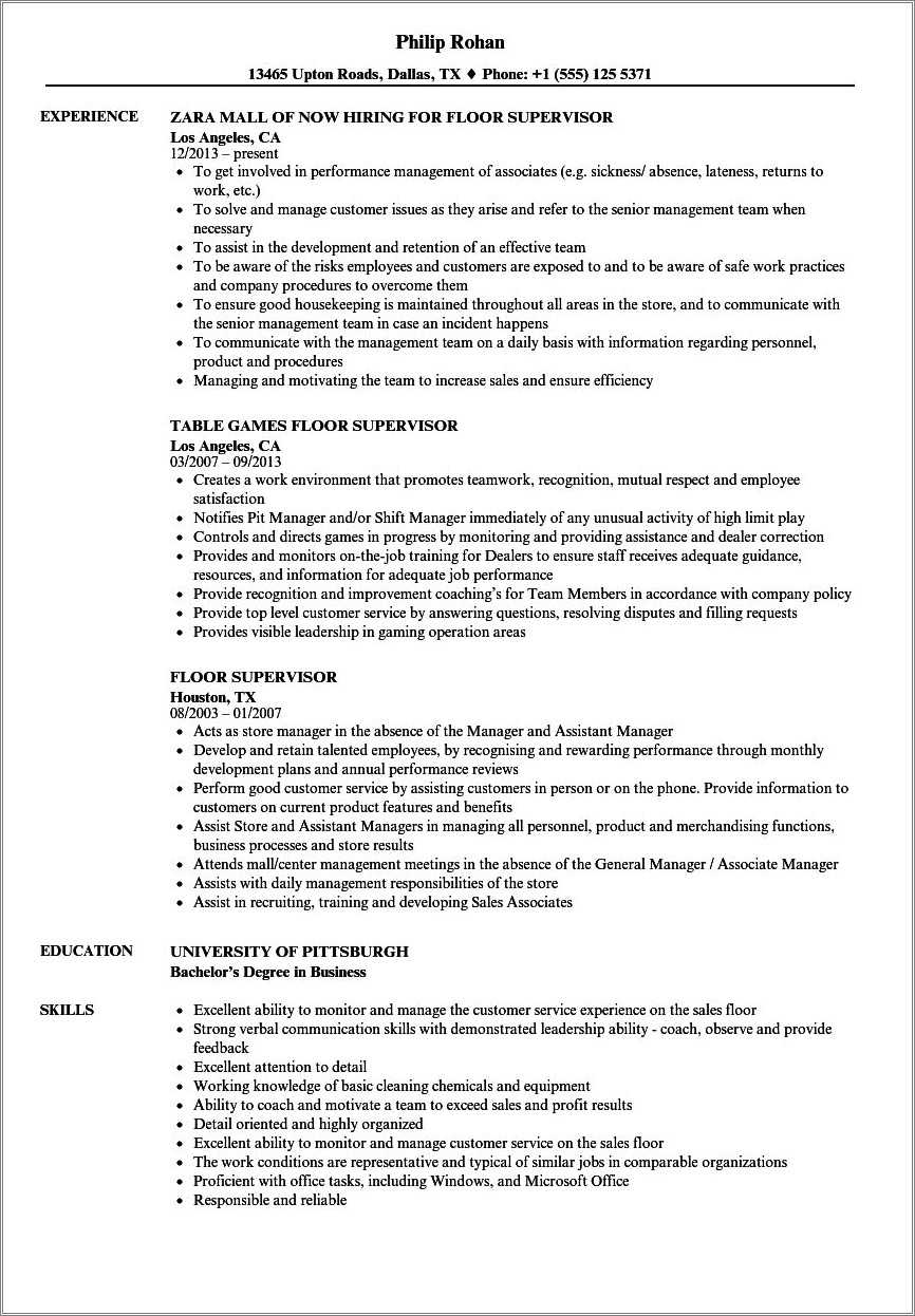 Supervisor Resume Objective For Resume