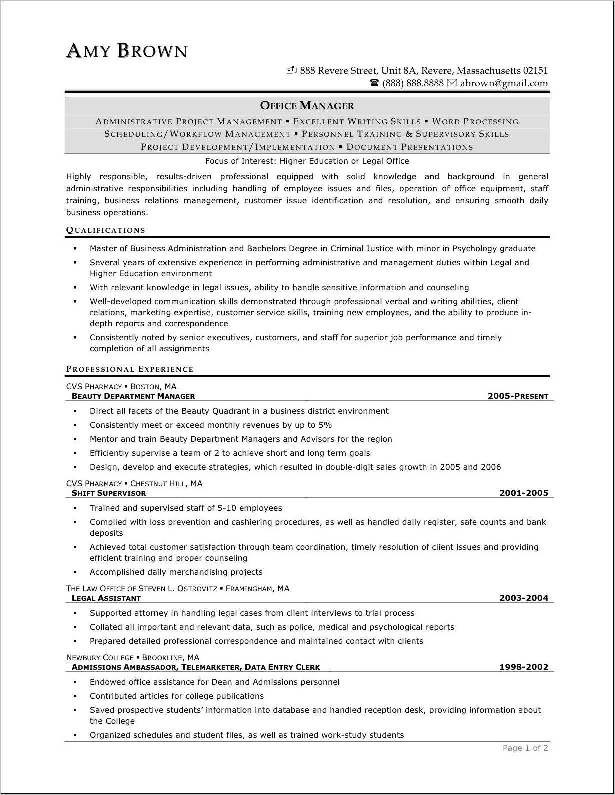 Resume Examples Of Supervisory - Supervisory Skills On A Resume 