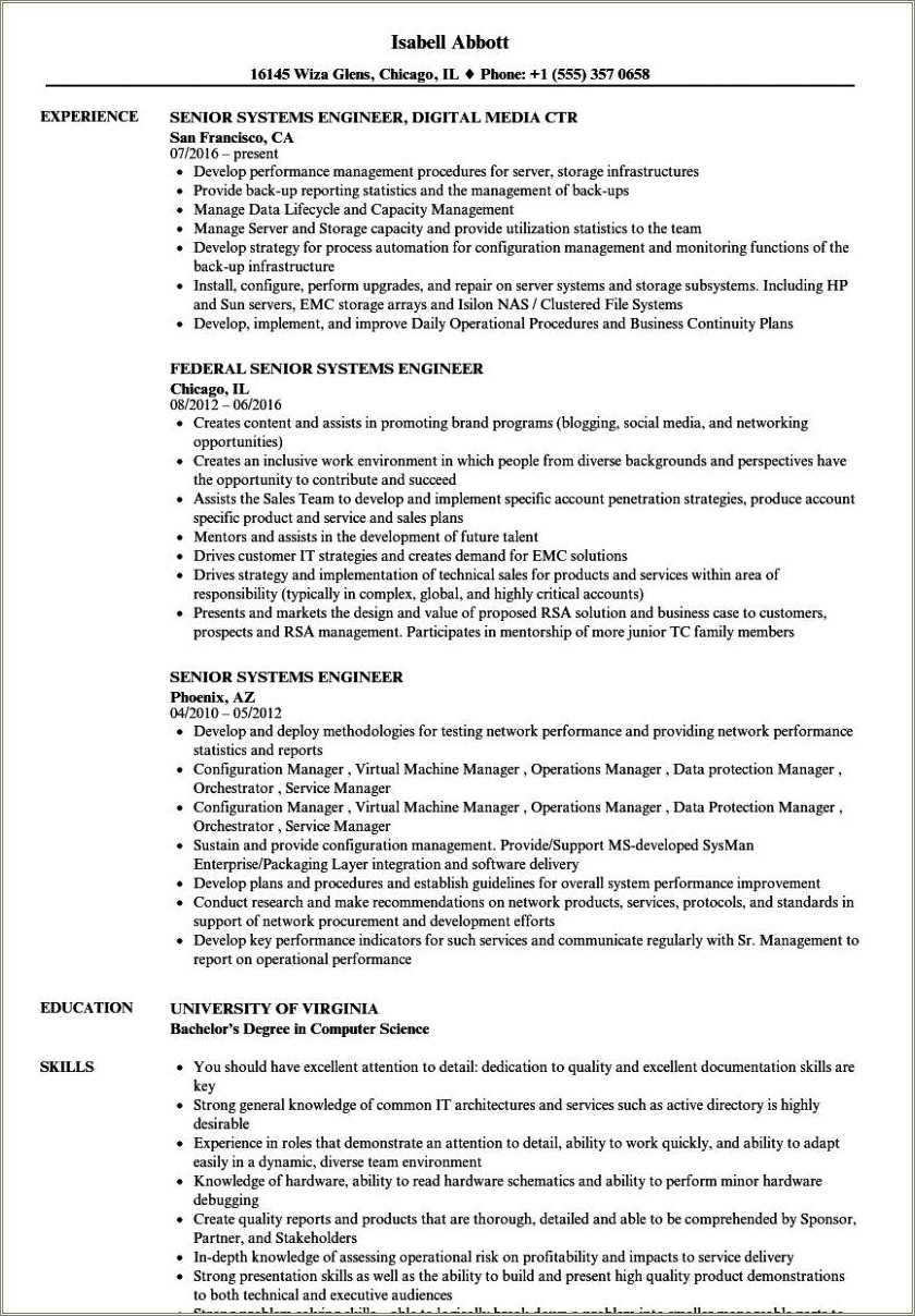 Systems Requirements Engineer Sample Resume