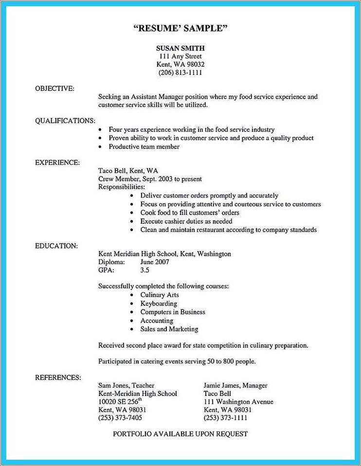 Taco Bell Manager Resume Pdf