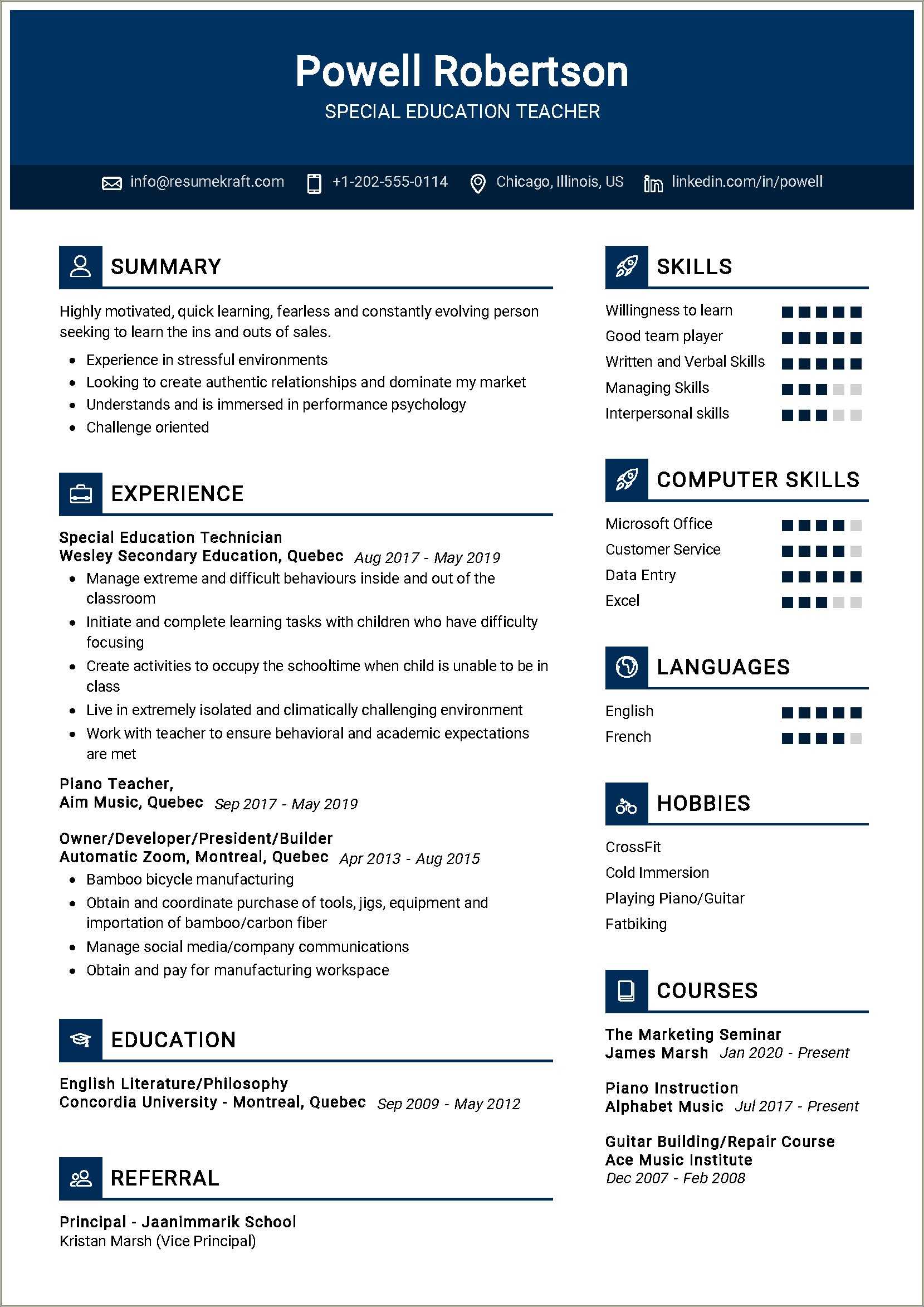 Teacher Resume Examples With Certification