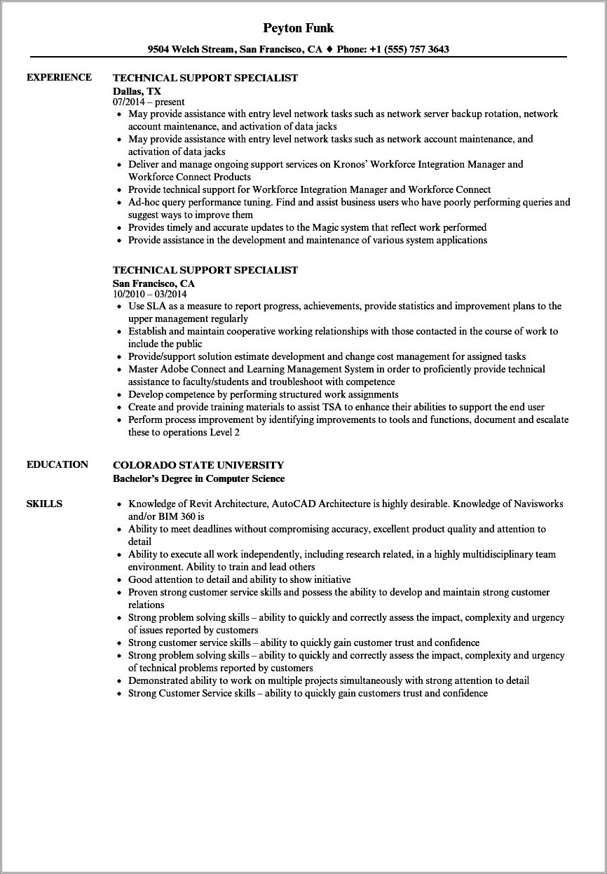 Technical Support Technician Resume Samples
