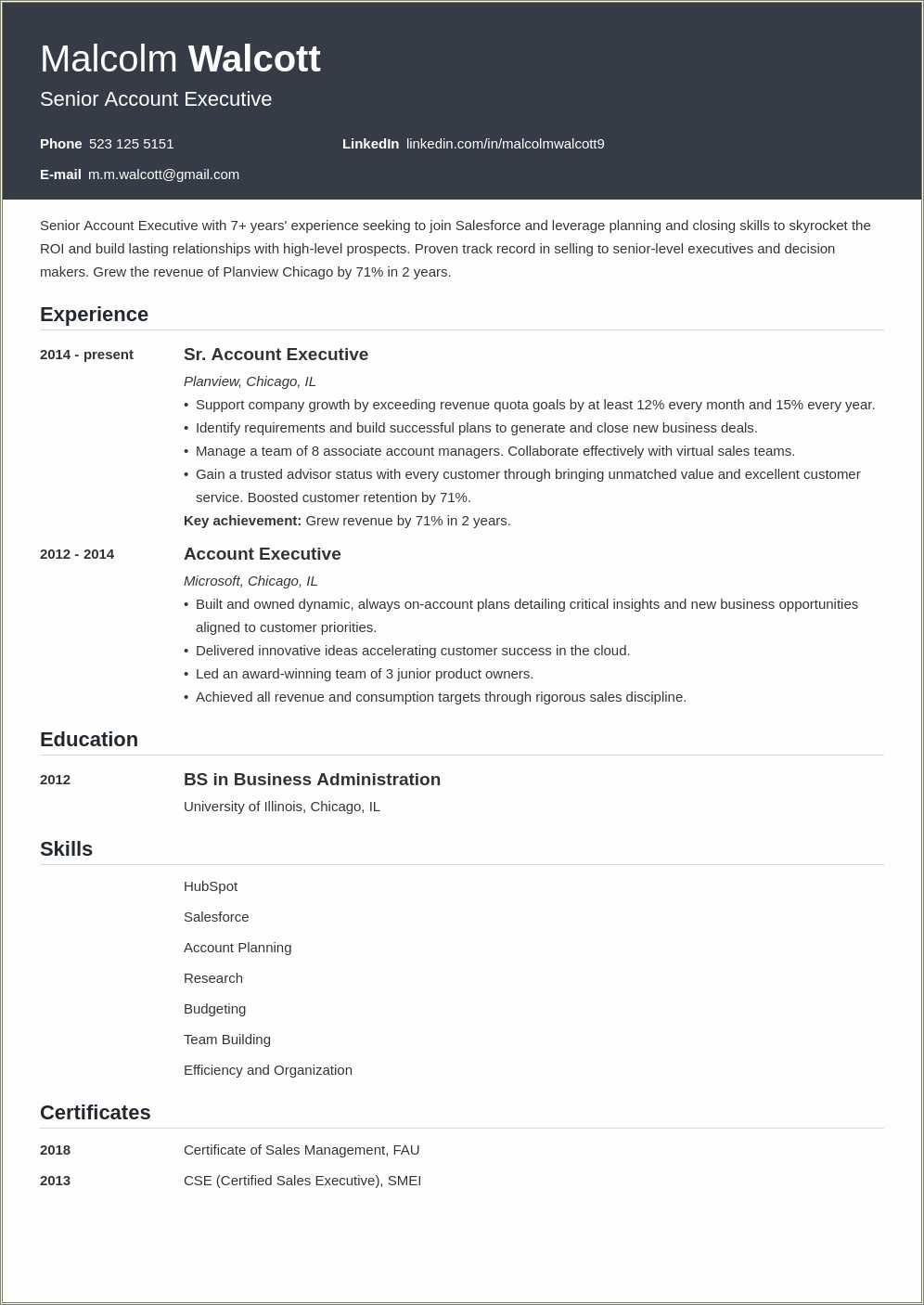 Television Account Executive Resume Samples