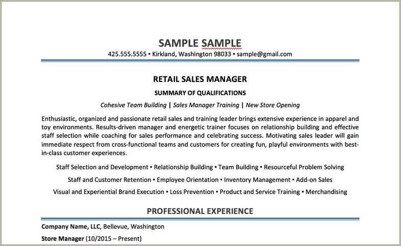 Toy Store Manager Resume Examples