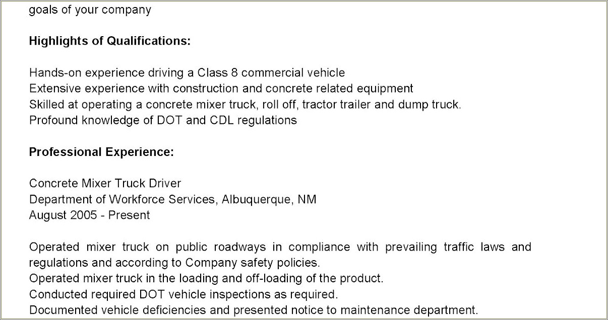 objective for resume examples truck driver