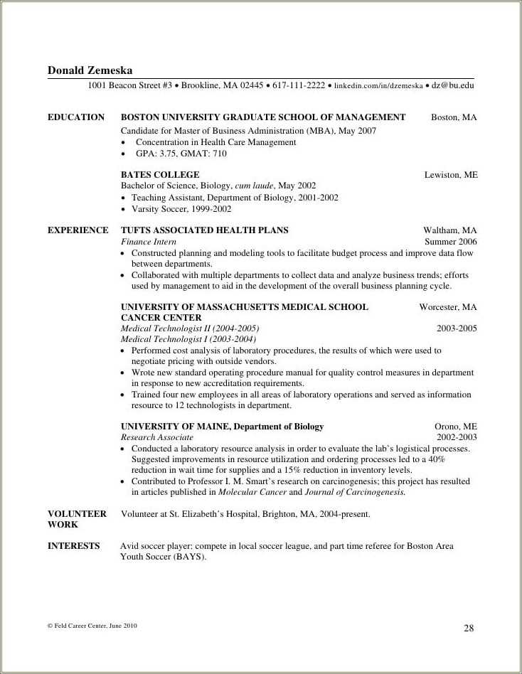 Tufts Career Center Resume Examples