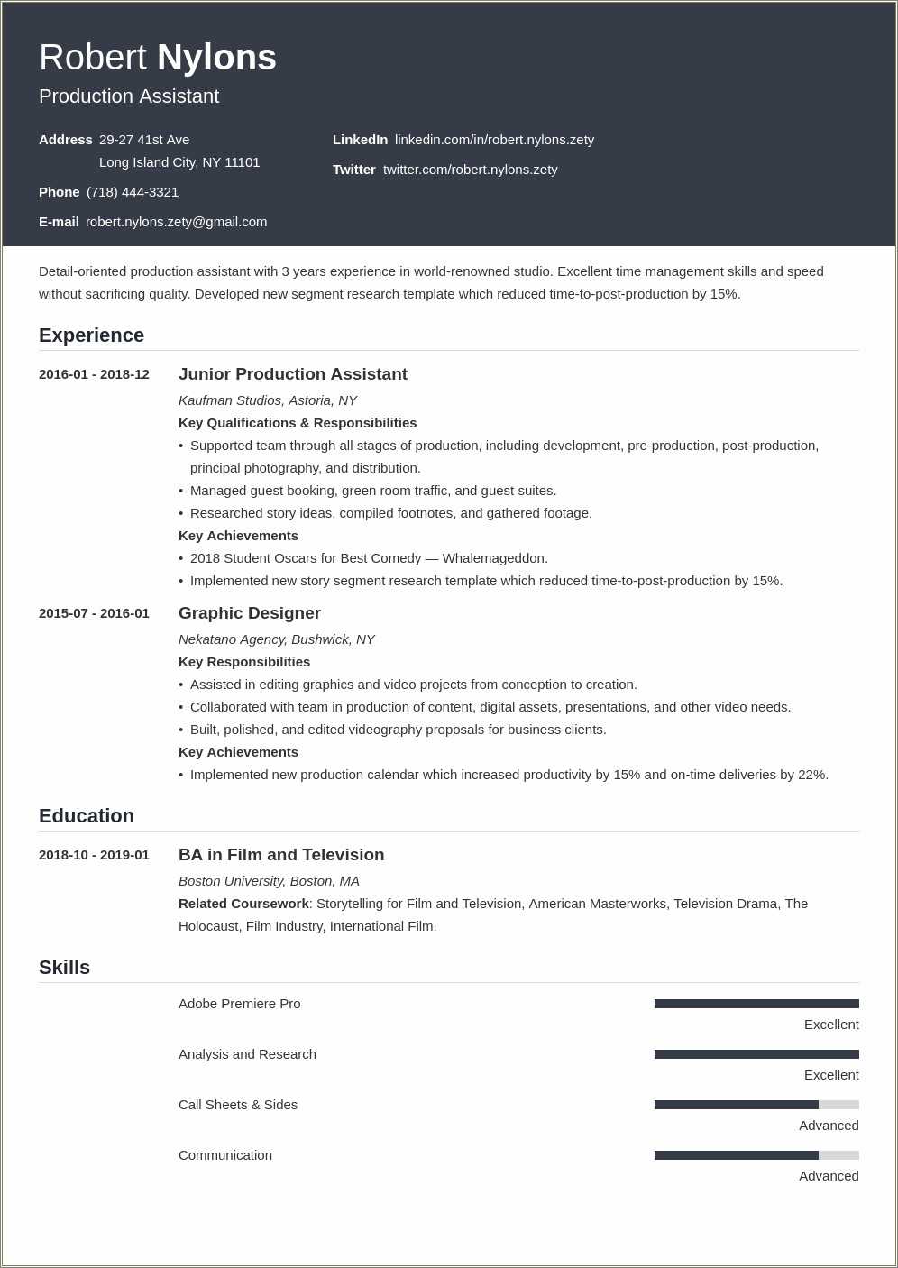 Tv Production Manager Resume Sample