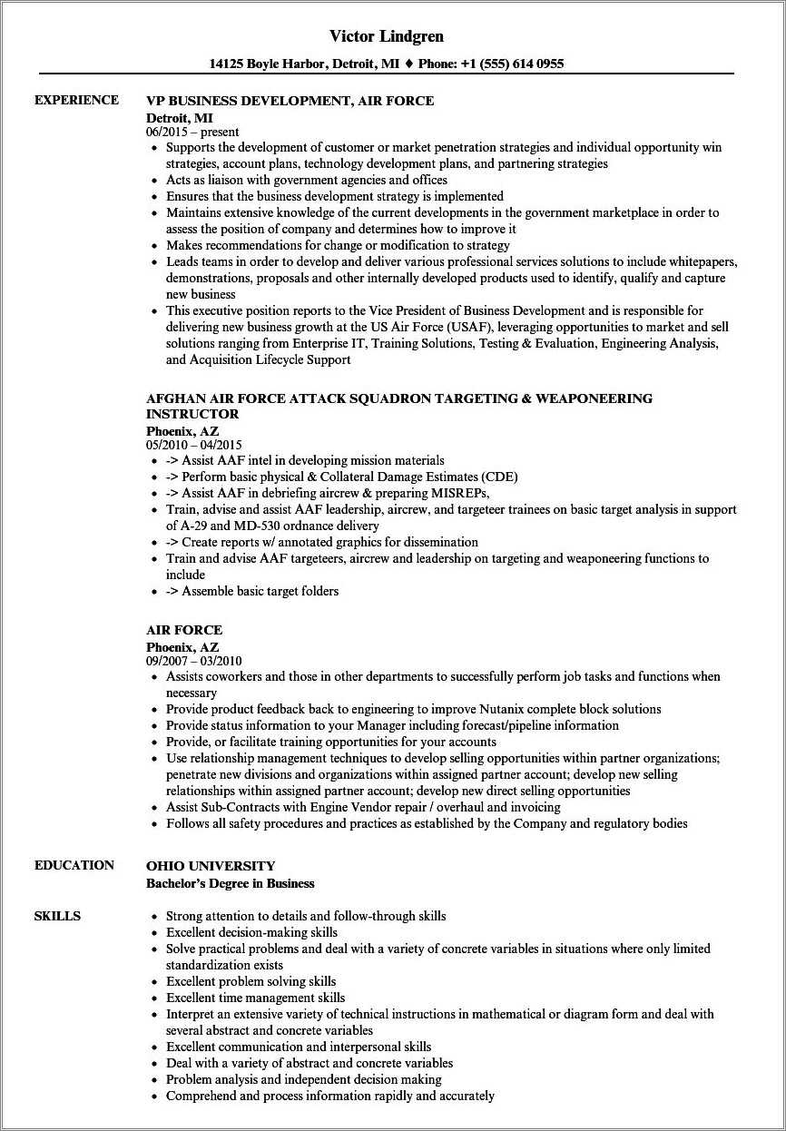 Usaf Facility Management Resume Examples