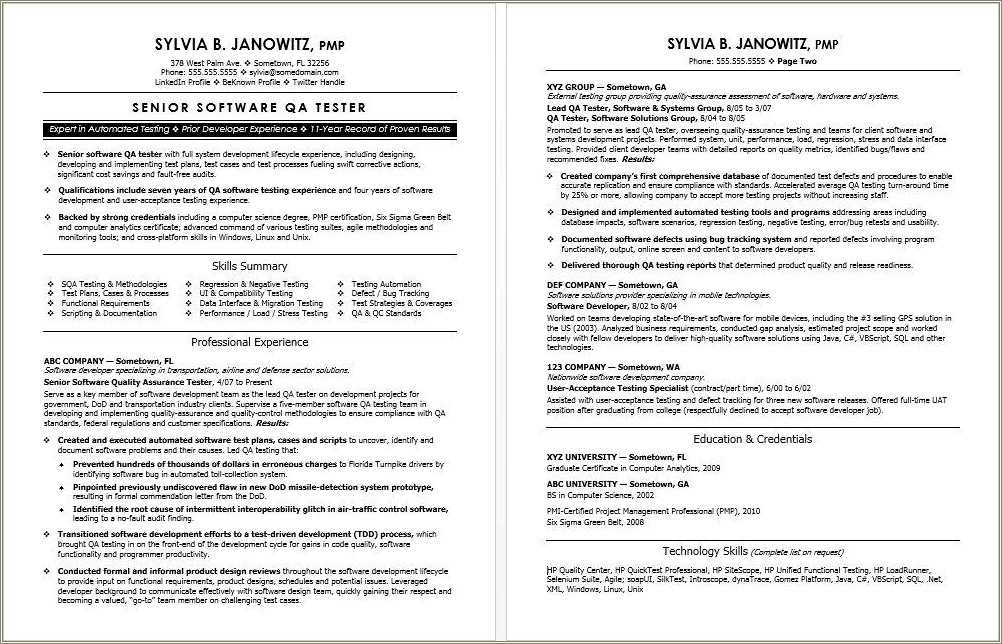 User Acceptance Testing Sample Resume