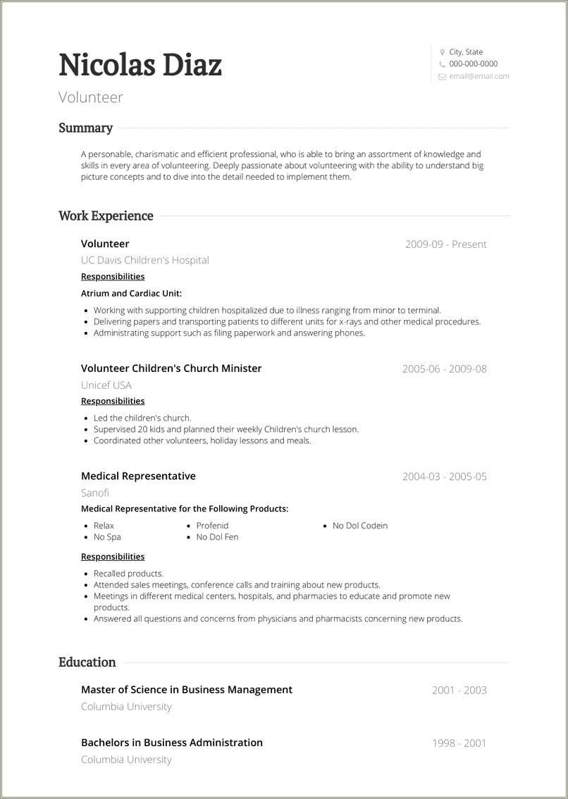 Volunteer Work Volunteer Resume Sample