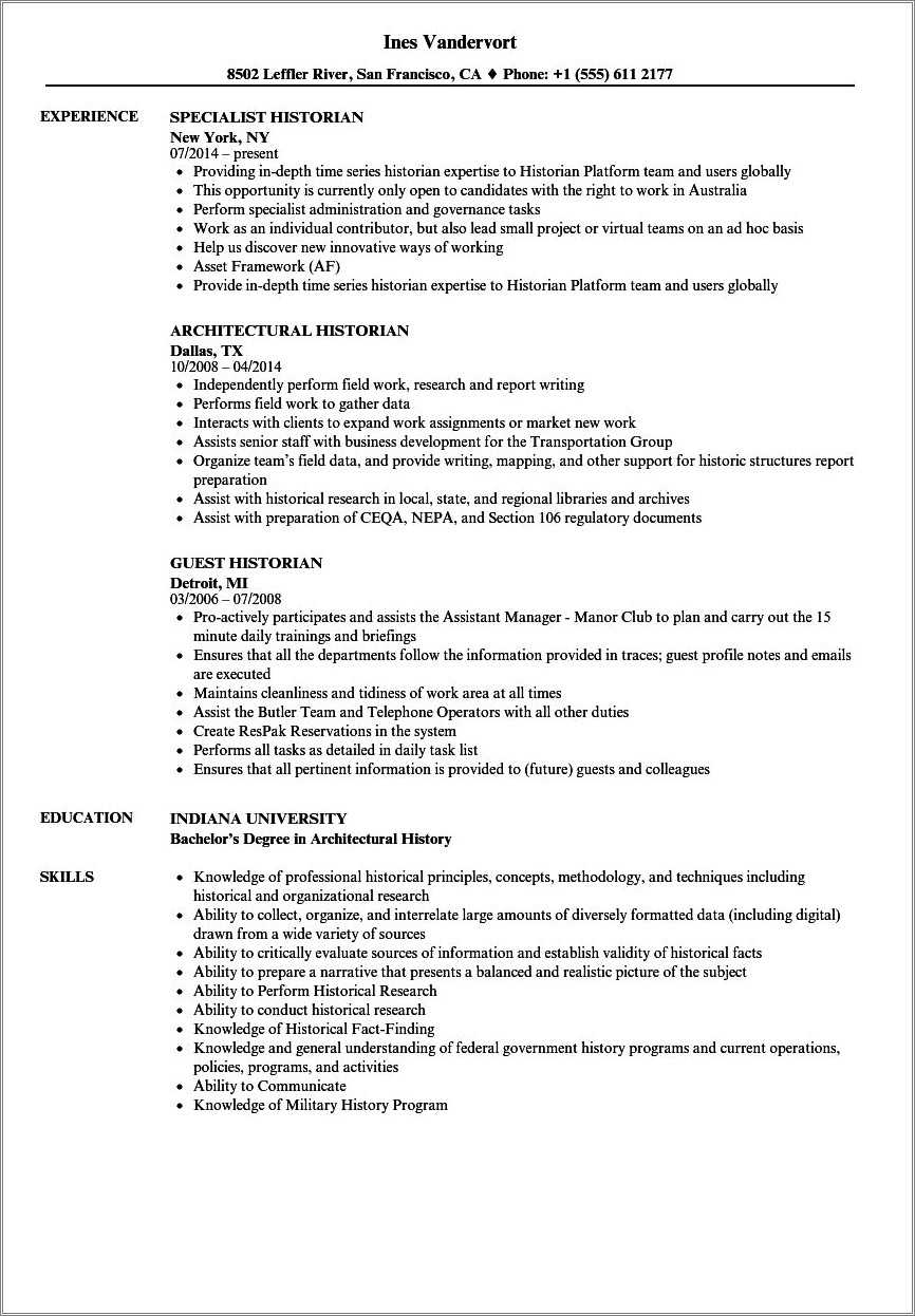 Work History On Resume Examples