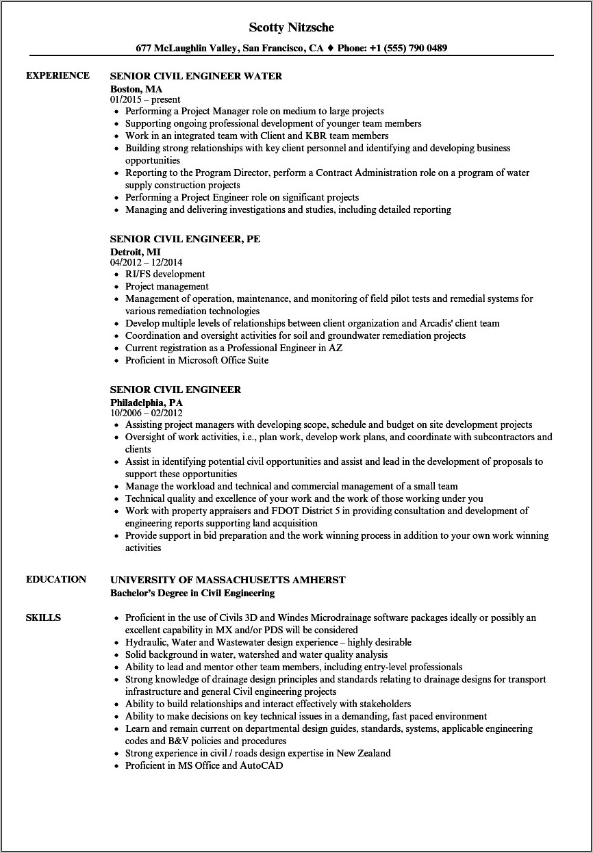 Resume Format In Word For Civil Engineer Experienced