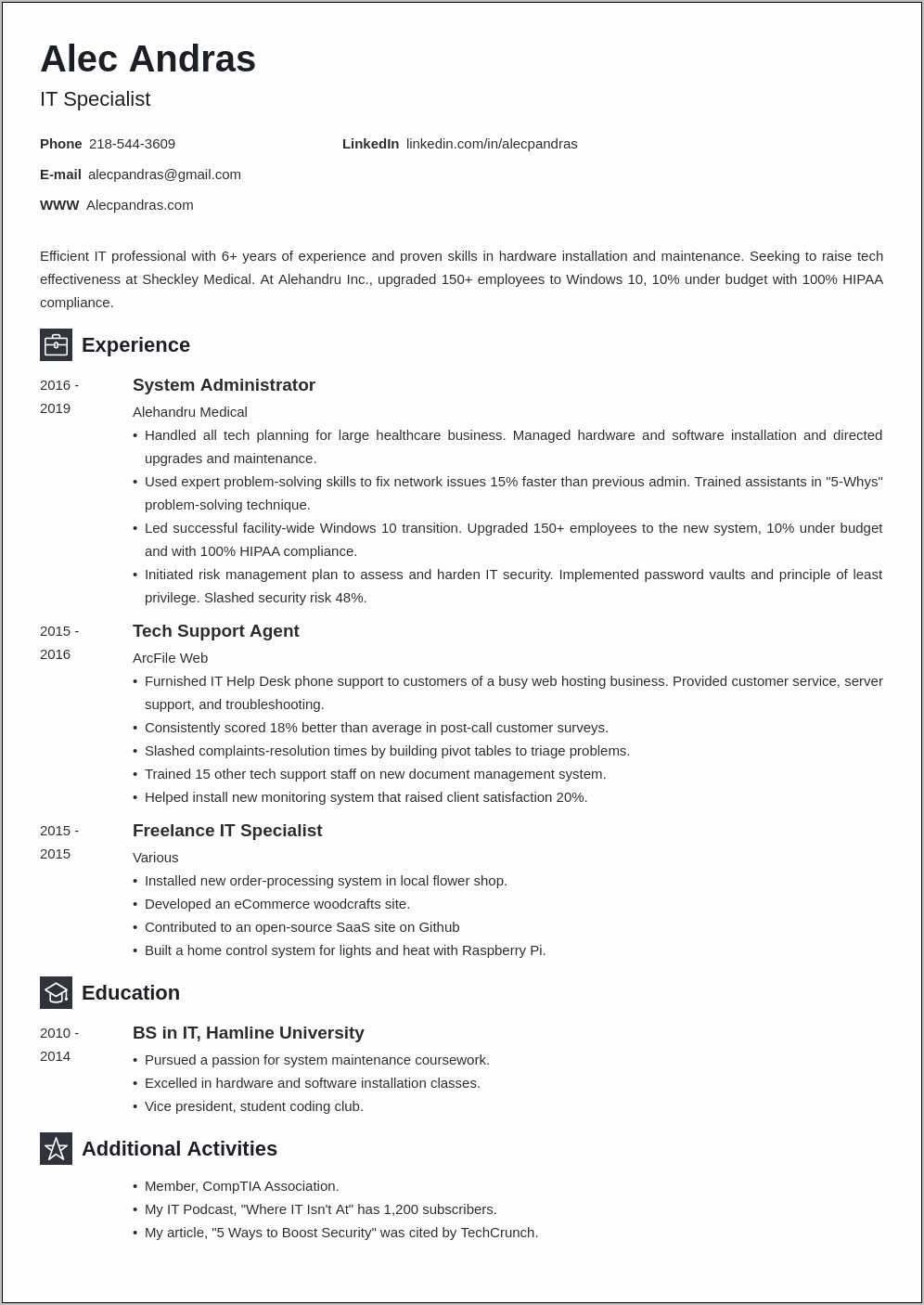 resume headline examples for information technology