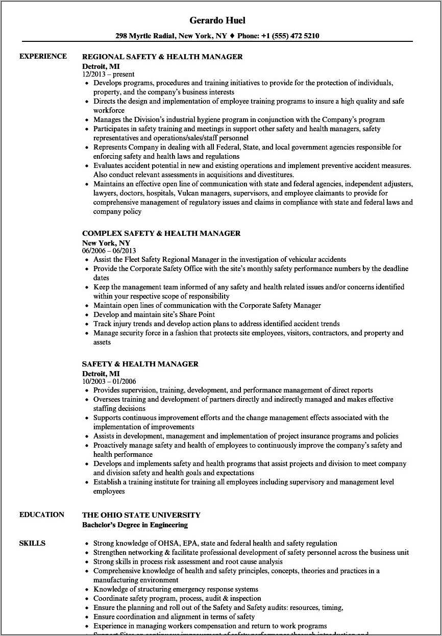 Resume Objective Examples For Safety Resume Example Gallery