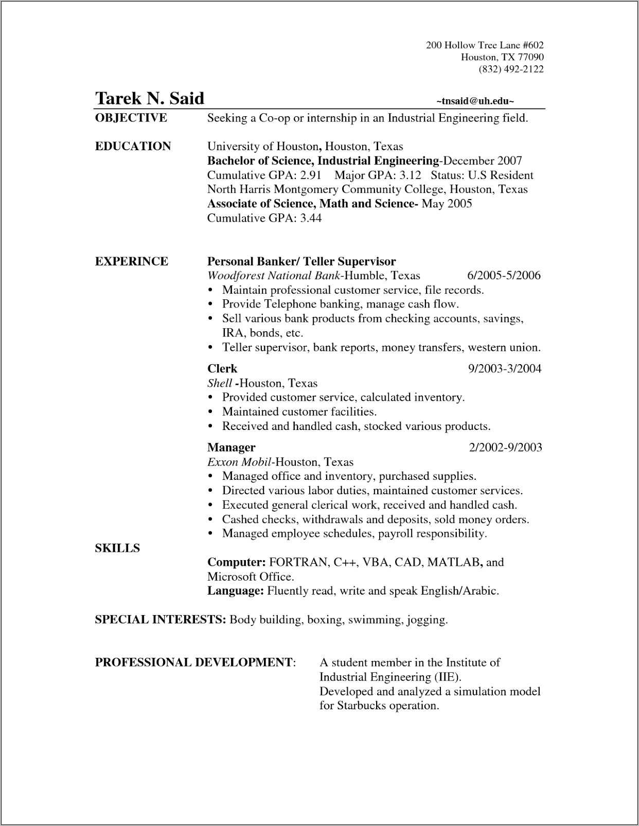 resume objective examples no work experience