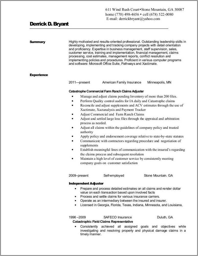 Resume Objective For Insurance Claims Representative