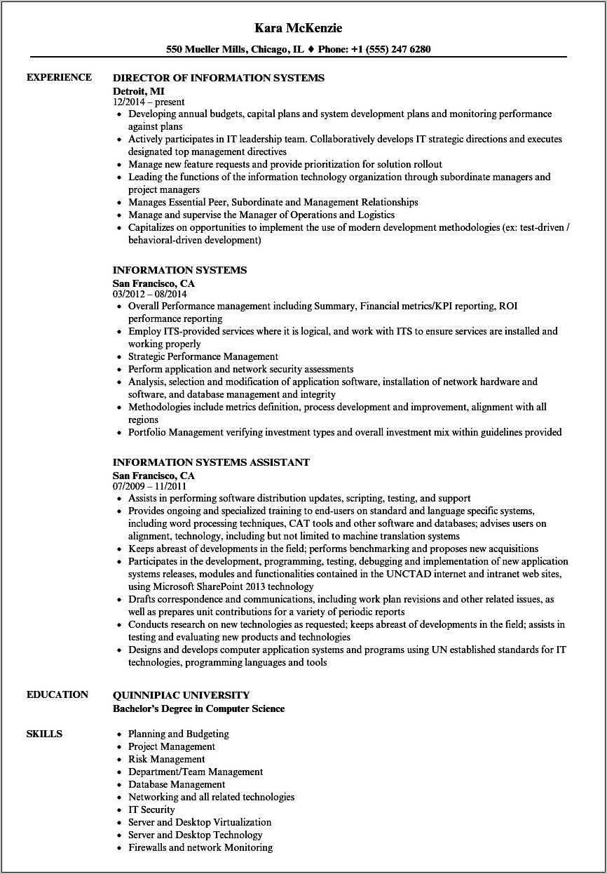 Resume Objective For Management Information Systems
